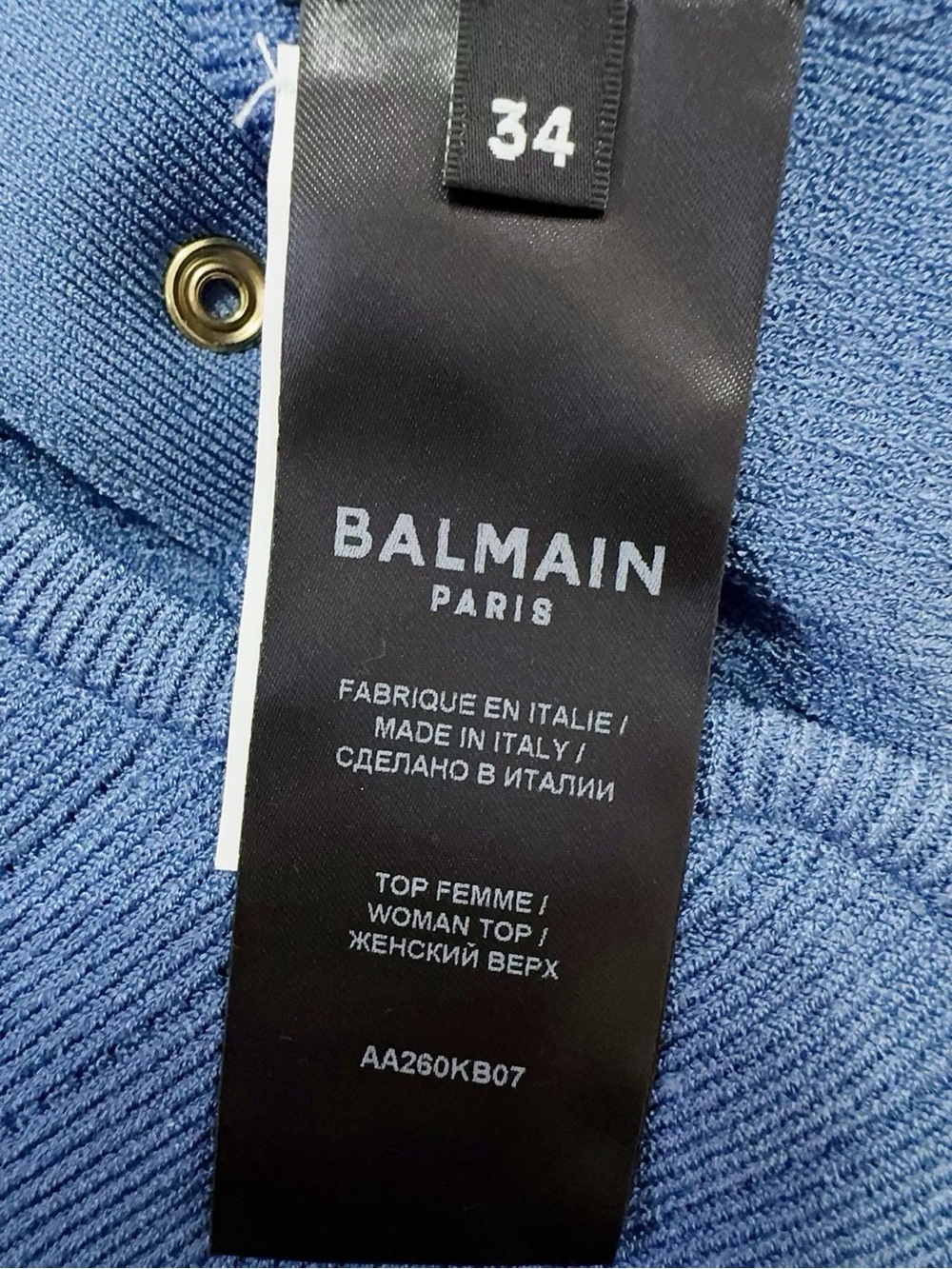 Balmain Blue Ribbed Button-Front Tank Top - Picture 5 of 6